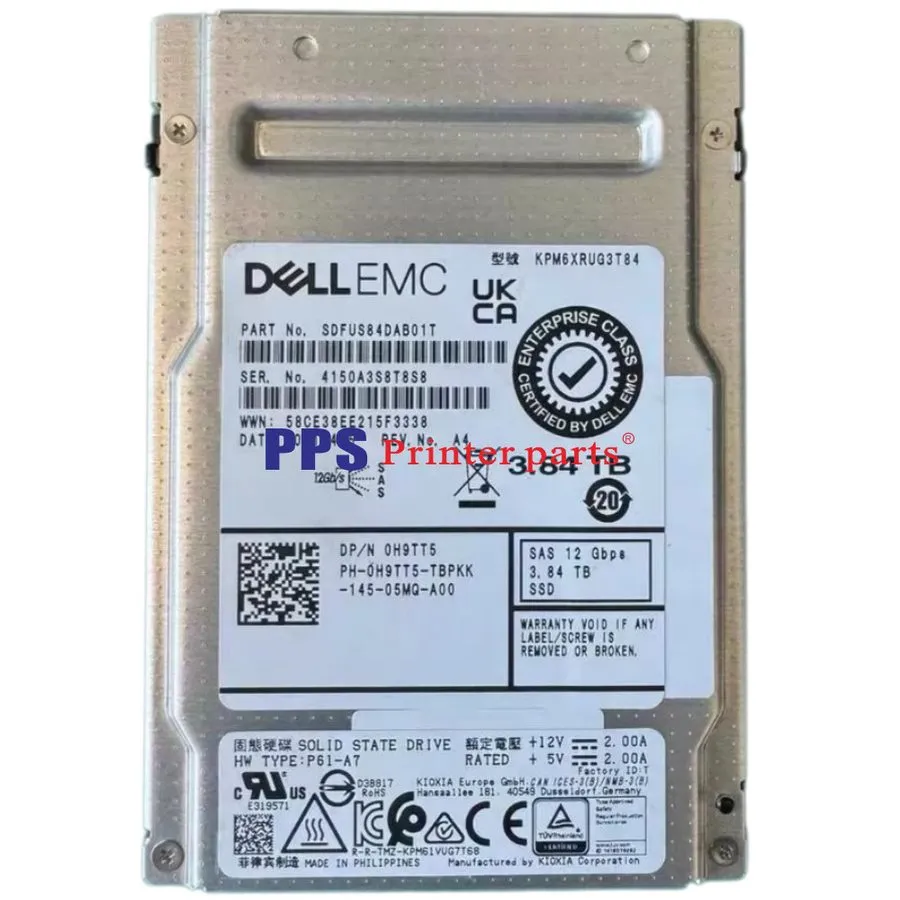 SSD-накопитель KIOXIA PM6 3.84TB DELL SSD SAS 12Gbps XNXD2 KPM6XRUG3T84 100% Hea — фото лота 1