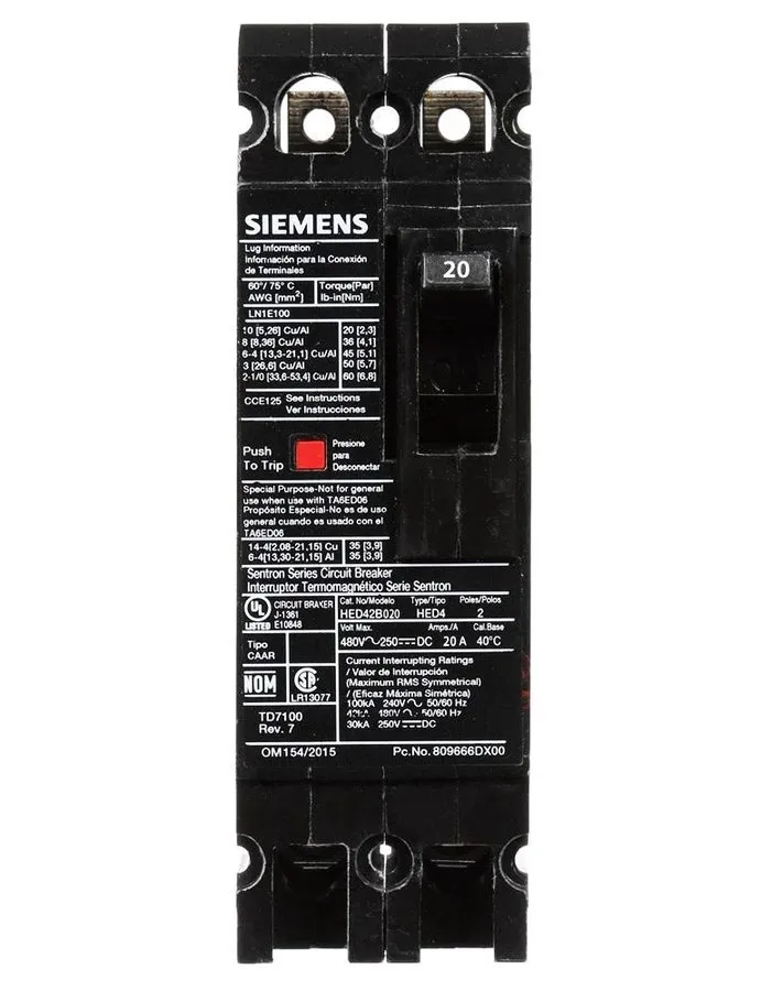 Автоматический выключатель SIEMENS 20 AMP SENTRON SERIES CIRCUIT BREAKER 480 VAC