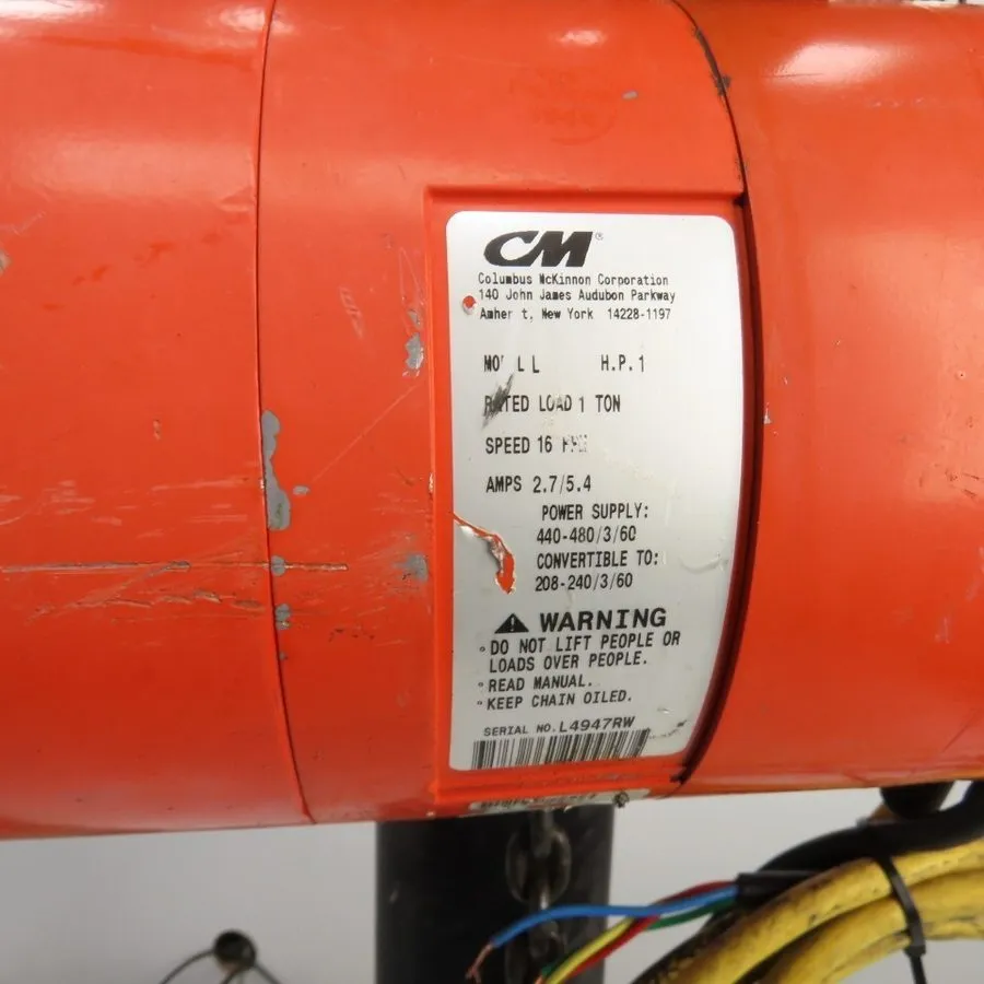Таль Dayton 3YE18 1 Ton 2000Lb Electric Chain Hoist 20' Lift 16Fpm 460V 3Ph Trol