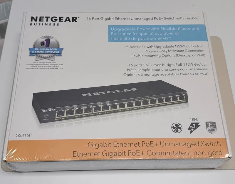 Коммутатор Netgear Switch GS316P 16-Port Gigabit PoE+ Unmanaged 115W FlexPoE