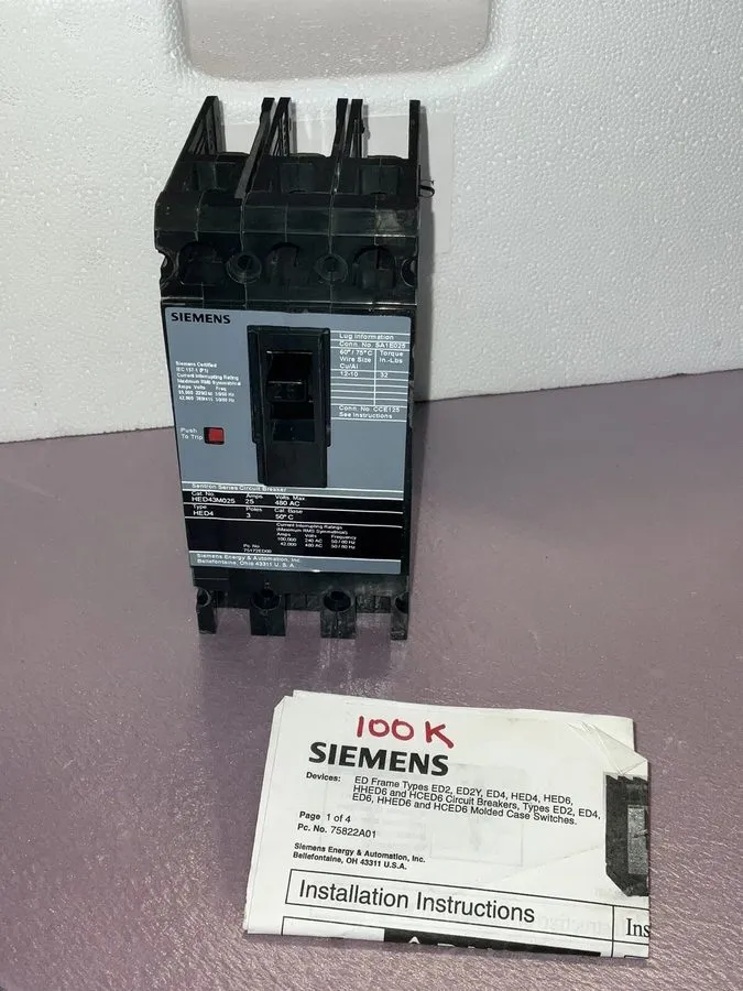 Автоматический выключатель SIEMENS HED43M025 TYPE HED4 25 AMP 480V CIRCUIT BREAK — фото лота 1