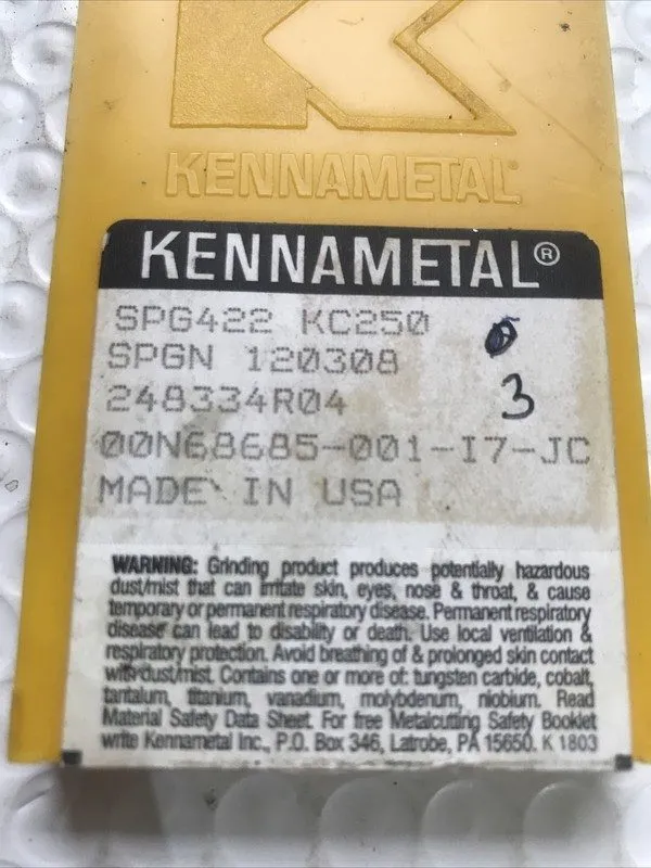 Режущий инструмент Kennametal SPG422 KC250 Carbide Insert — фото лота 1
