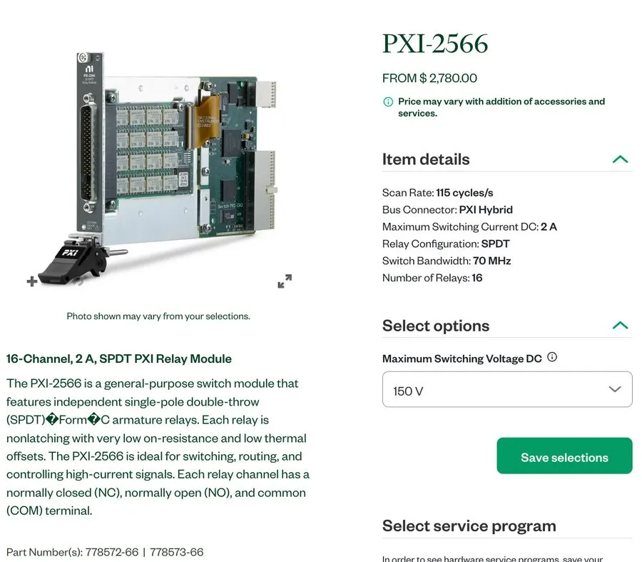 Модуль National Instruments NI PXI-2566 Relay Switch Card, 16ch SPDT