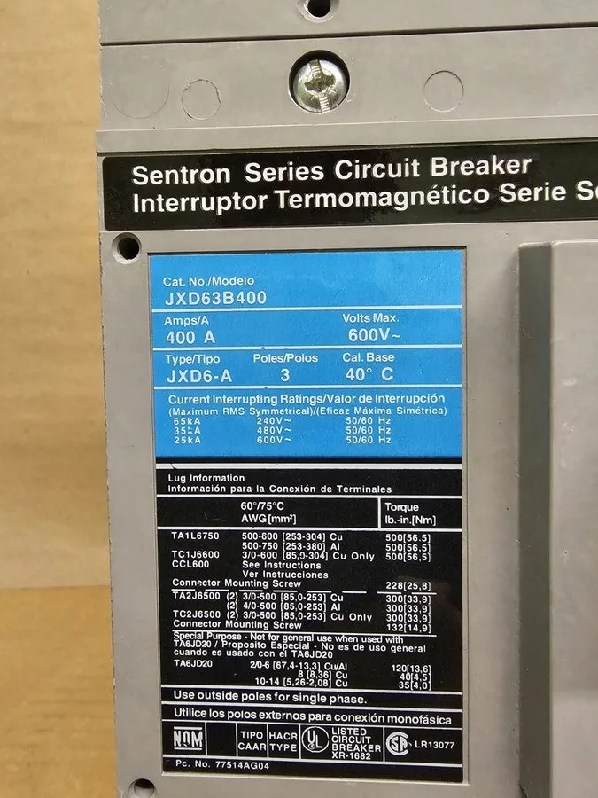 Автоматический выключатель Siemens 400 Amp Circuit Breaker Sentron JXD63B400 3 P