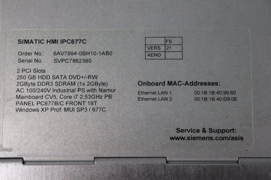 Промышленный компьютер Siemens SIMATIC HMI IPC677C Panel A5E02625806-K7 6AV7894-