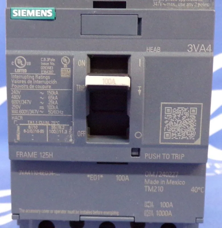 Автоматический выключатель Siemens 3VA4110-6ED34-0AA0 100 Amp 600Y/347 VAC 3 Pol