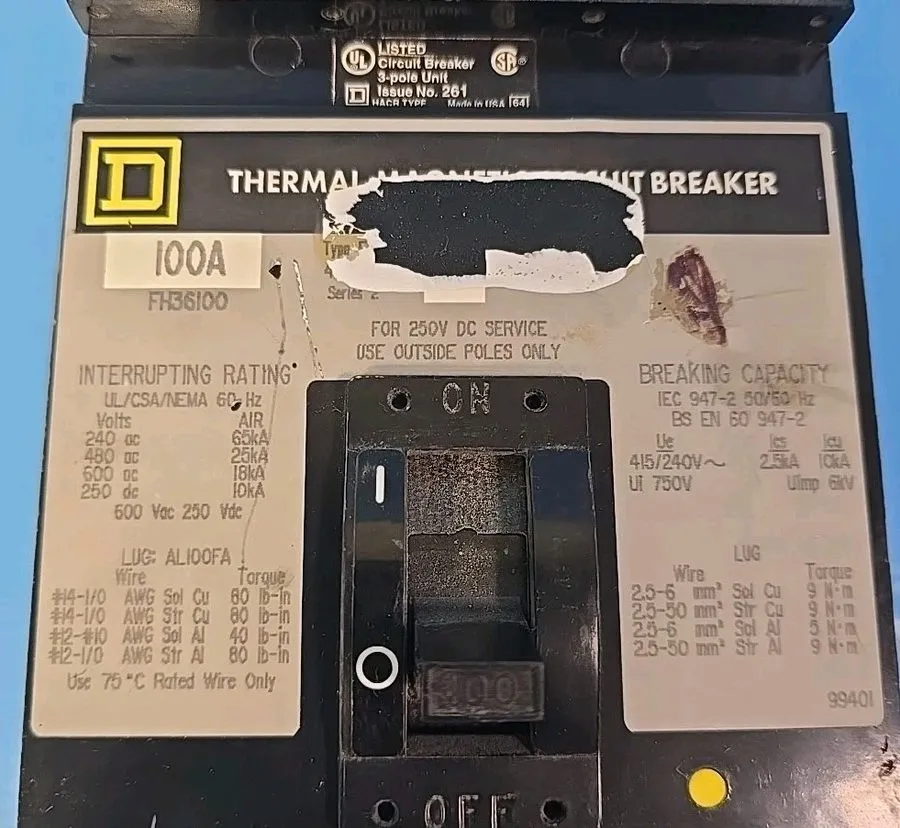 Автоматический выключатель Square D FH36100 100A 25KAIC @ 480V 3-Phase I-Line Ci — фото лота 1