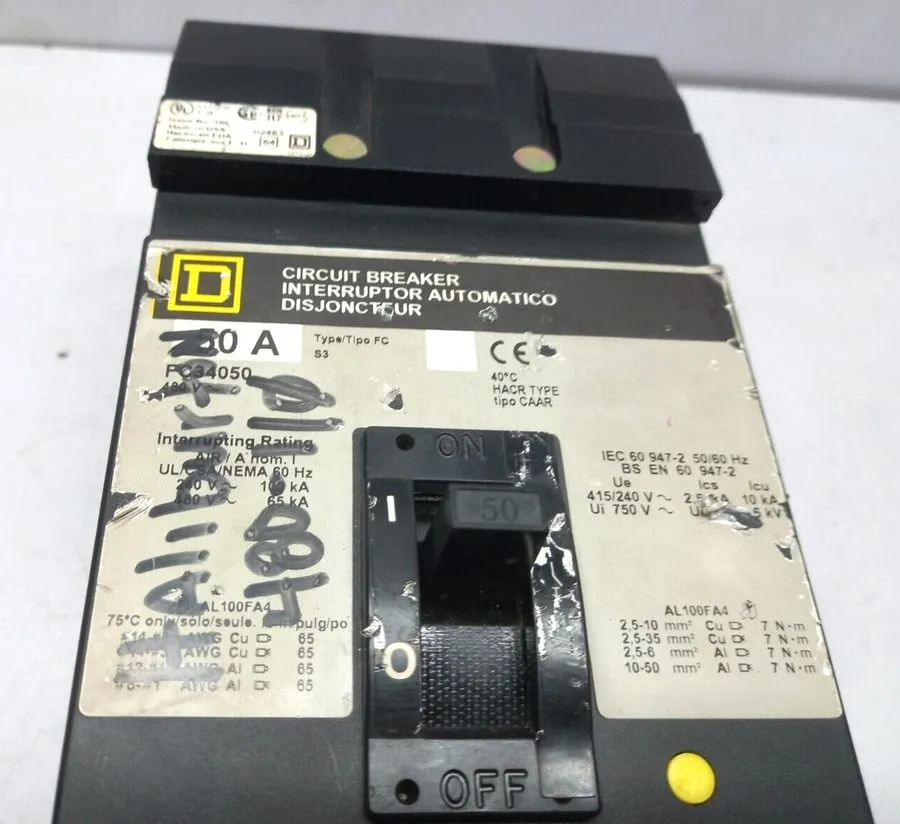 Автоматический выключатель Square D FC34050 50 Amp 3 Pole 480V I-Line Circuit Br