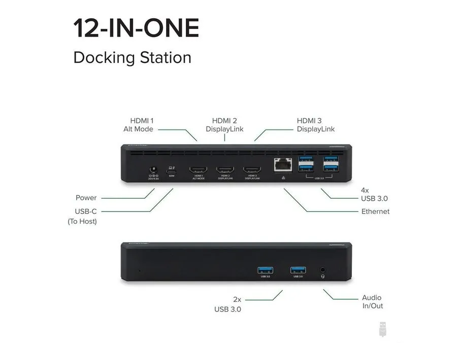 Док-станция Plugable UD-3900PDZ USB C Triple Display Docking Station with Laptop — фото лота 1