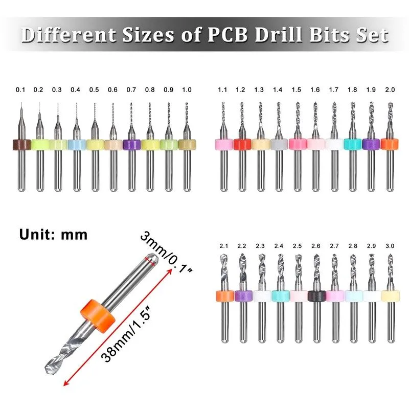 Плата PCB Drill Bits 0.13.0mm Carbide Micro Spiral Set CNC Engraving Jewelry — фото лота 2