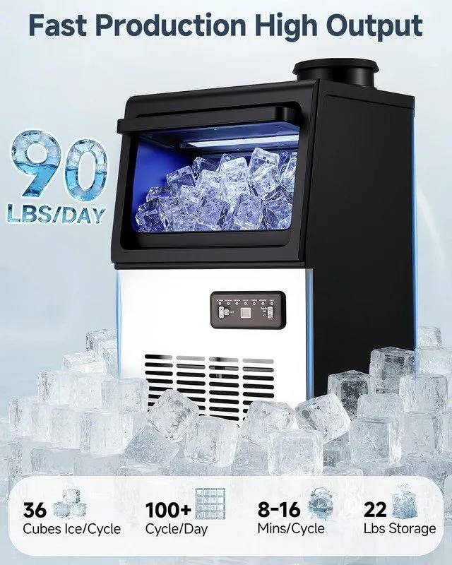 Льдогенератор Commercial Ice Maker 90lbs/24H 18lbs Storage Auto Clean Full Bin I