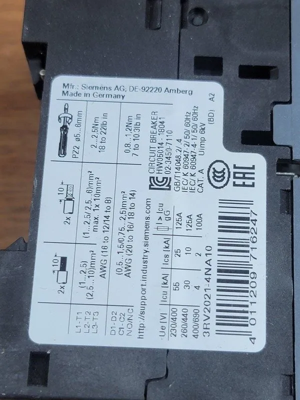 Автоматический выключатель SIEMENS Motor Protection Circuit Breaker 3RV2021-4NA1 — фото лота 2