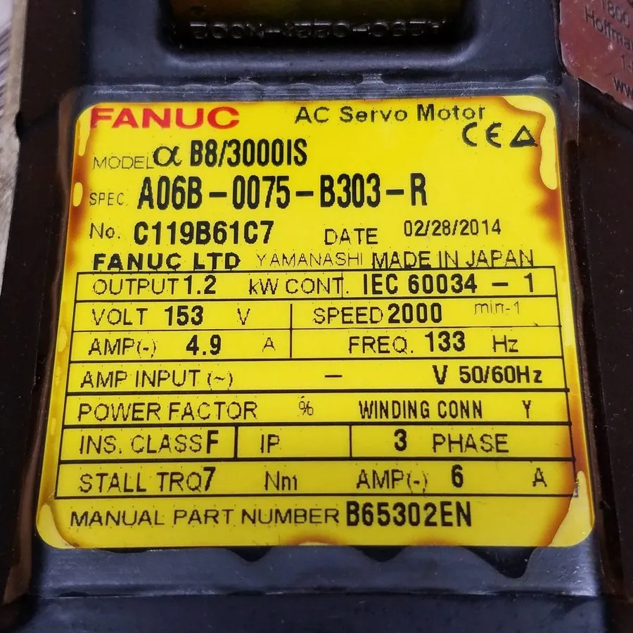 Серводвигатель Fanuc A06B-0075-B303 AC Servo Motor 1.2kw 153V 2000rpm