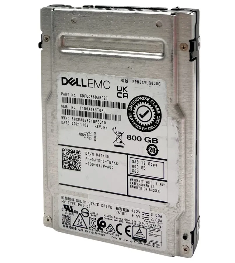 Сервер Kioxia 800GB SSD SAS 24Gbps 24G Server Hard Drive 2.5" Dell HP kpm6xvug80 — фото лота 1