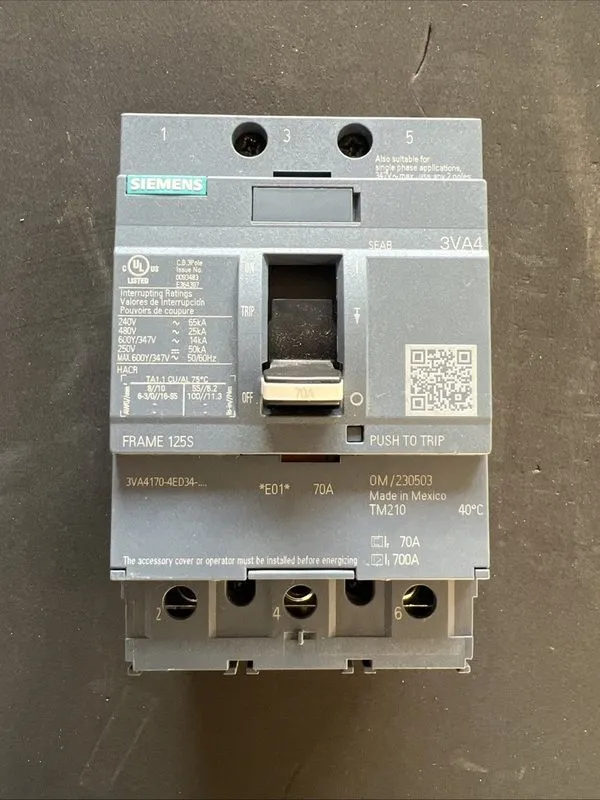 Автоматический выключатель Siemens 3VA4170-4ED34-0AA0 Circuit Breaker 3P/70A /48 — фото лота 1