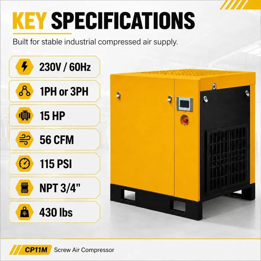 Компрессор 15HP 230V Air Cooled VSD Screw Air Compressor 1 phase/3 phase 56CFM/1 — фото лота 1