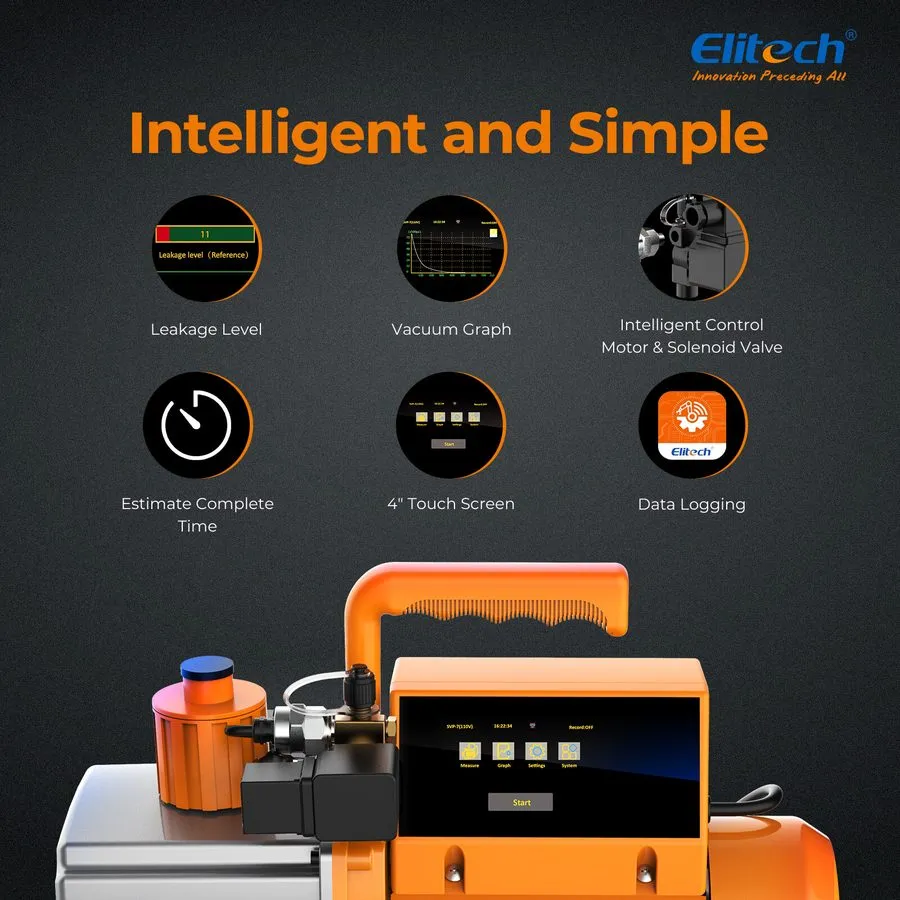 Насос Elitech SVP-7 Vacuum Pump 7 CFM 2 Stage Intelligent HVAC+LMC-200A Charging — фото лота 2