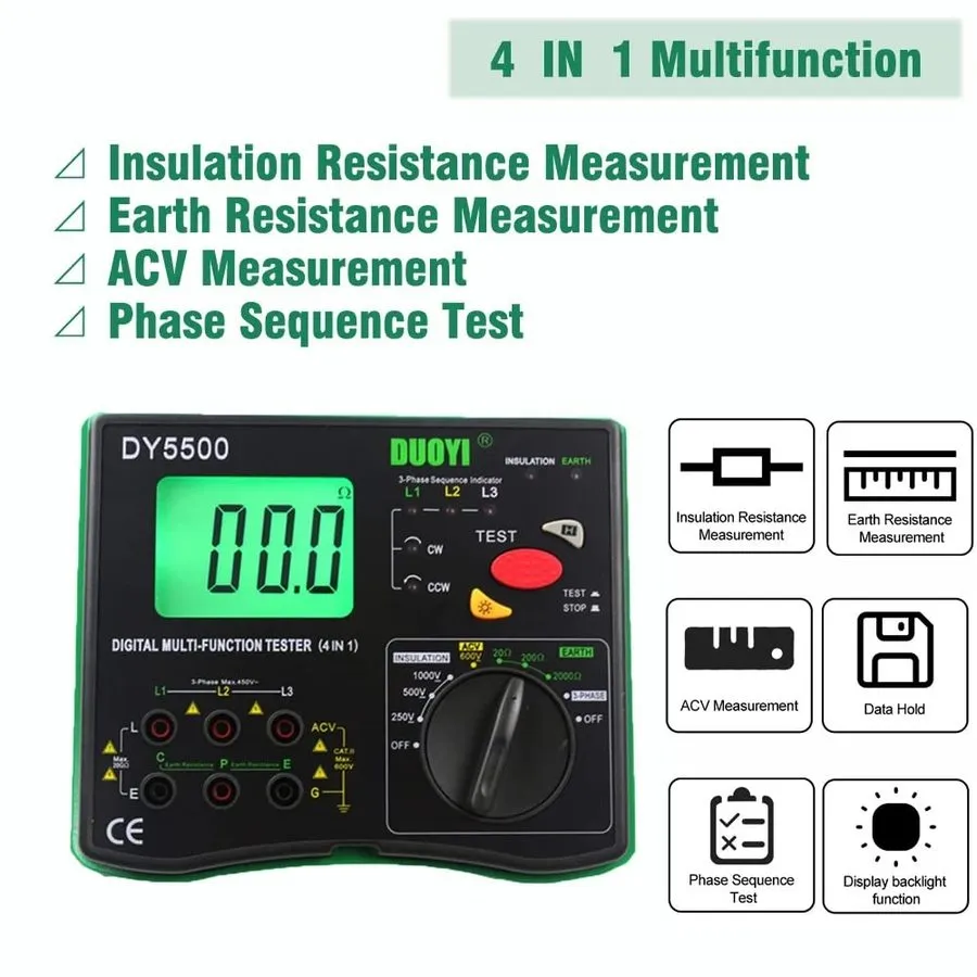 Тестер Digital Resistance Meter Ground Earth Insulation Tester 0.01 to 2000 ohm