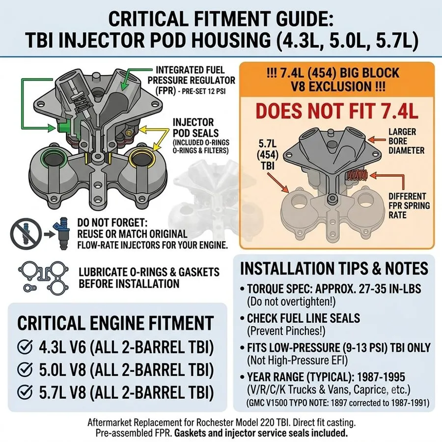 Трубопроводная арматура TBI Injector Pod House Fuel Pressure Regulator Fit 87-95