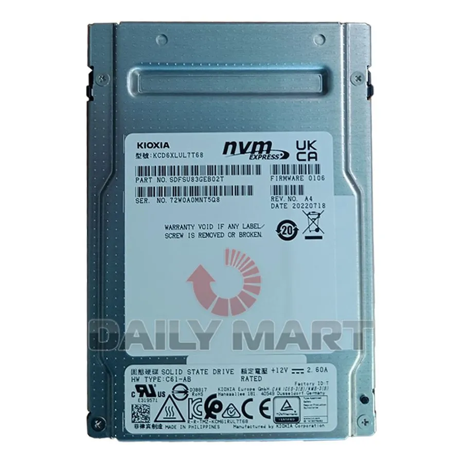 SSD-накопитель KIOXIA KCM6XRUL7T68 Enterprise NVMe SSD 7.68TB PCIe U.3