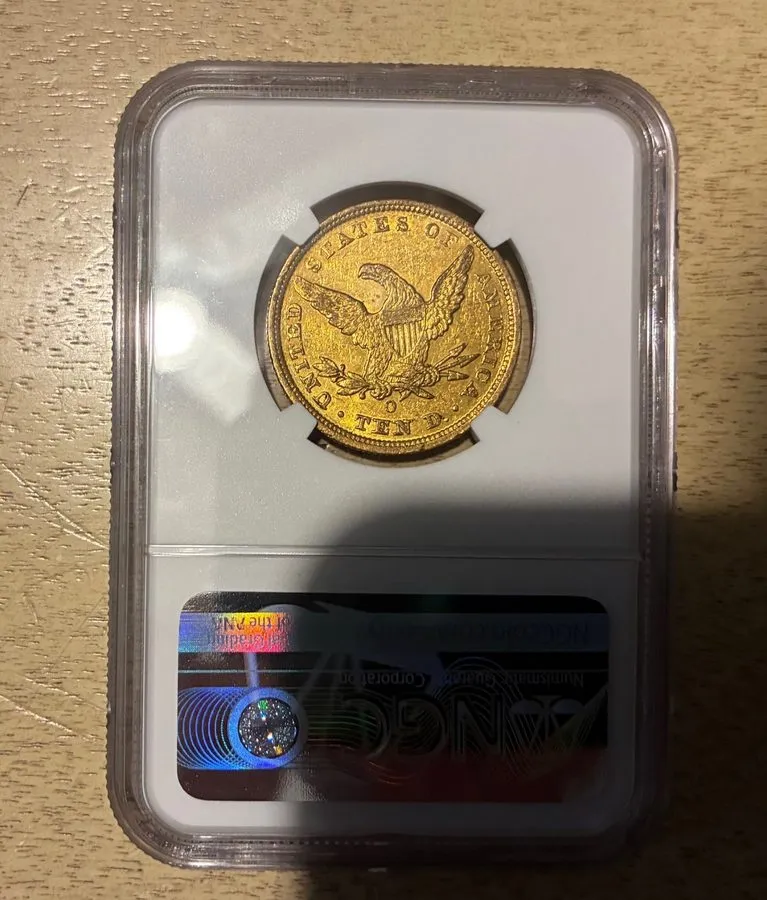 Лабораторный прибор 1847-O 18/18 VP-001 $10 LIBERTY GOLD EAGLE CERTIFIED NGC AU5 — фото лота 1