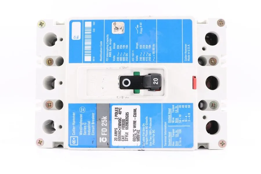 Автоматический выключатель CUTLER HAMMER FD3020 20A 3-POLE CIRCUIT BREAKER, 600V