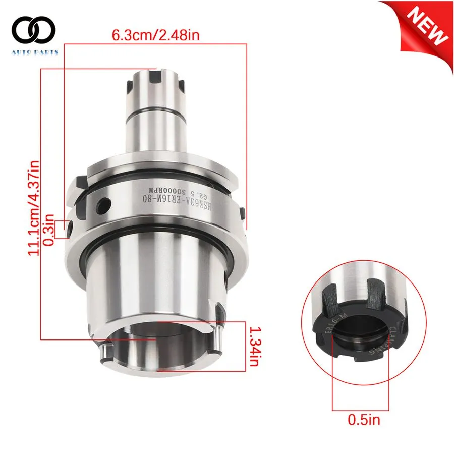 Режущий инструмент HSK63A ER16 Collet Chuck 3.25" G2.5/24000 RPM Balanced Set