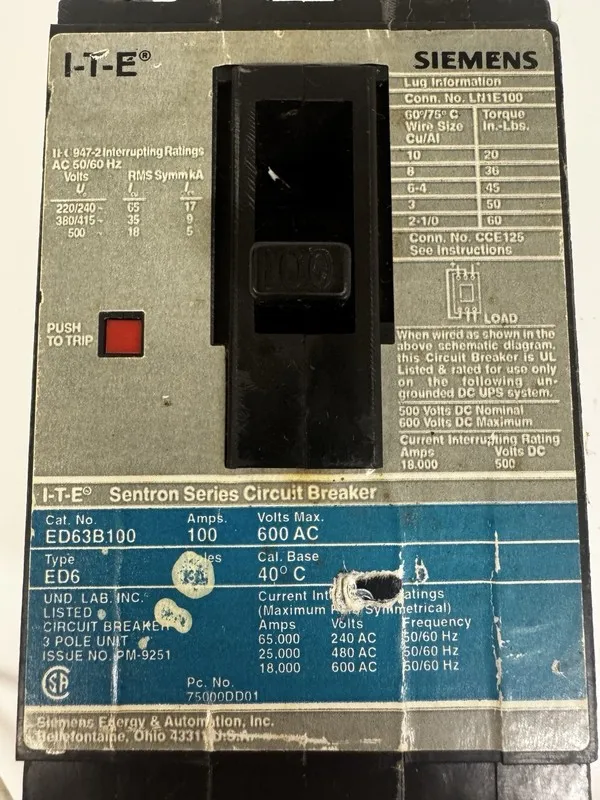 Автоматический выключатель Siemens ED63B100 Sentron Series Circuit Breaker 100A 