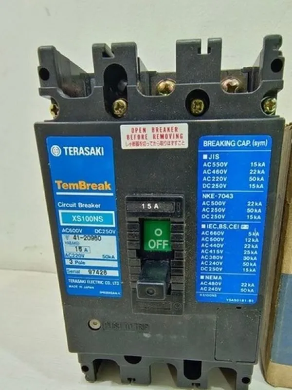 Автоматический выключатель Terasaki XS100NS 3 Pole Circuit Breaker 15A 200-480V  — фото лота 1