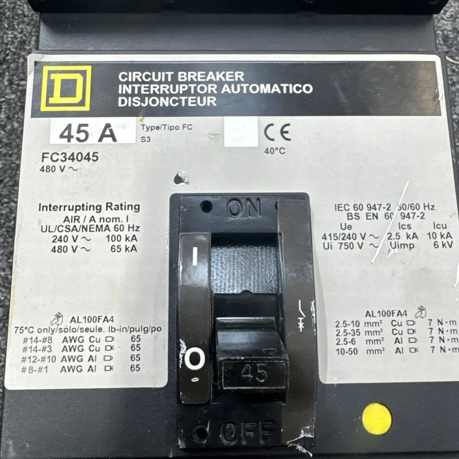 Автоматический выключатель SQUARE D FC34045 3P 45 AMP 480V I LINE CIRCUIT BREAKE
