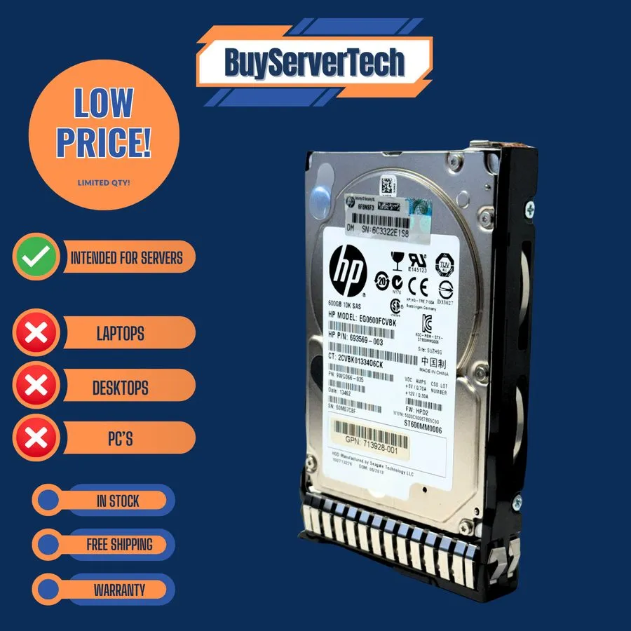 Жёсткий диск HPE 652583-B21 653957-001 600GB 10K 2.5" SAS 6G SC ENT HDD Hard Dri