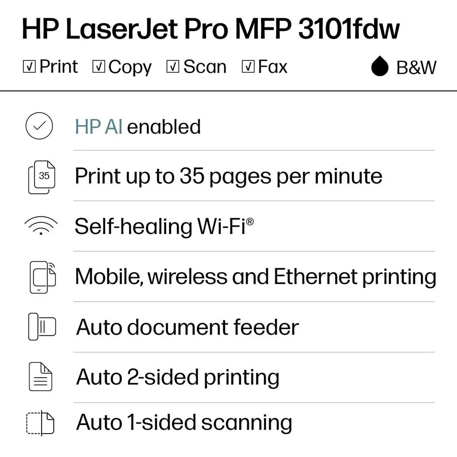 Лазерный принтер HP LaserJet Pro MFP 3101fdw Wireless Black & White All-in-One L