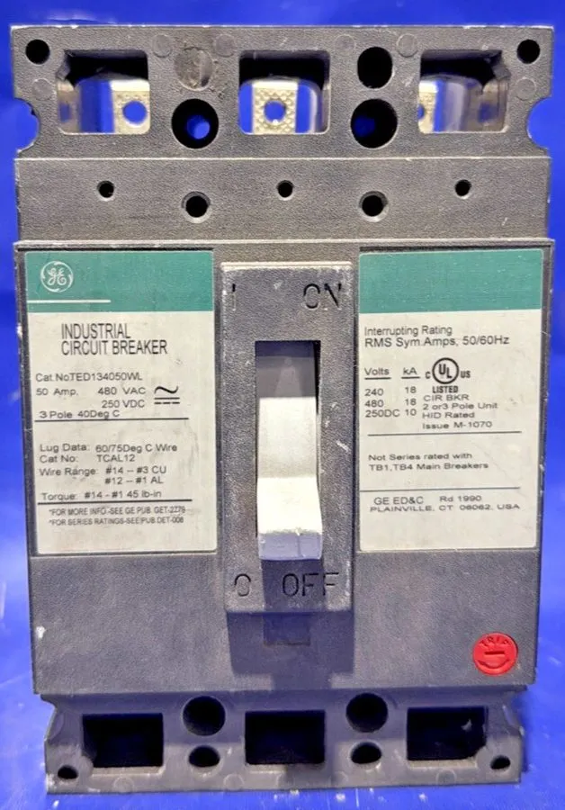 Автоматический выключатель TED134050WL GE 50 Amp 480V 3 Pole Feed Thru Circuit B