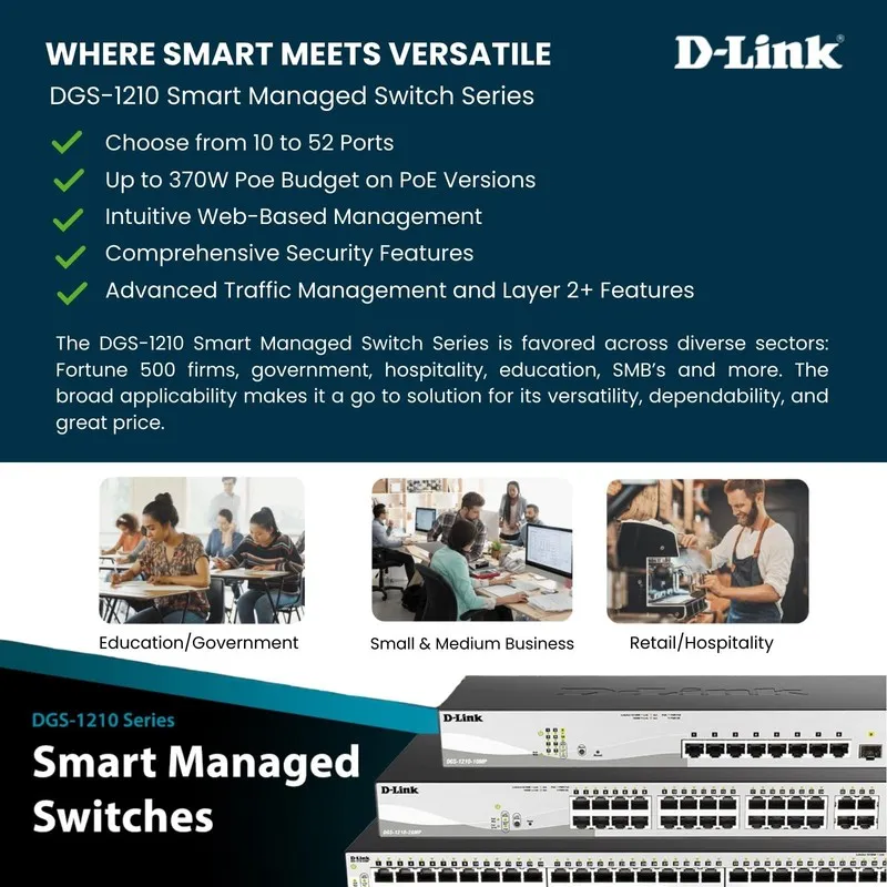 Коммутатор D-Link 8-Port Gigabit Smart Managed PoE+ Switch + 2 SFP Ports DGS-121 — фото лота 2