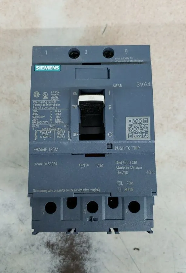 Автоматический выключатель SIEMENS 3VA4120-5ED34-0AA0 ,CIRCUIT BREAKER, 3P/20A /