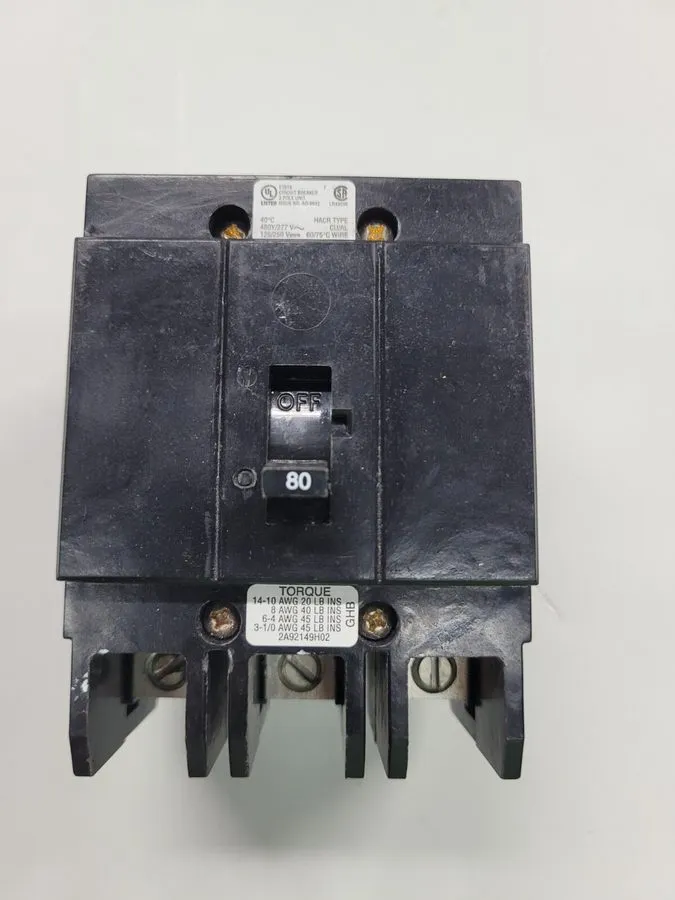 Автоматический выключатель EATON BRANCH CIRCUIT BREAKER, GHB3080, 80 A, 3 POLES,