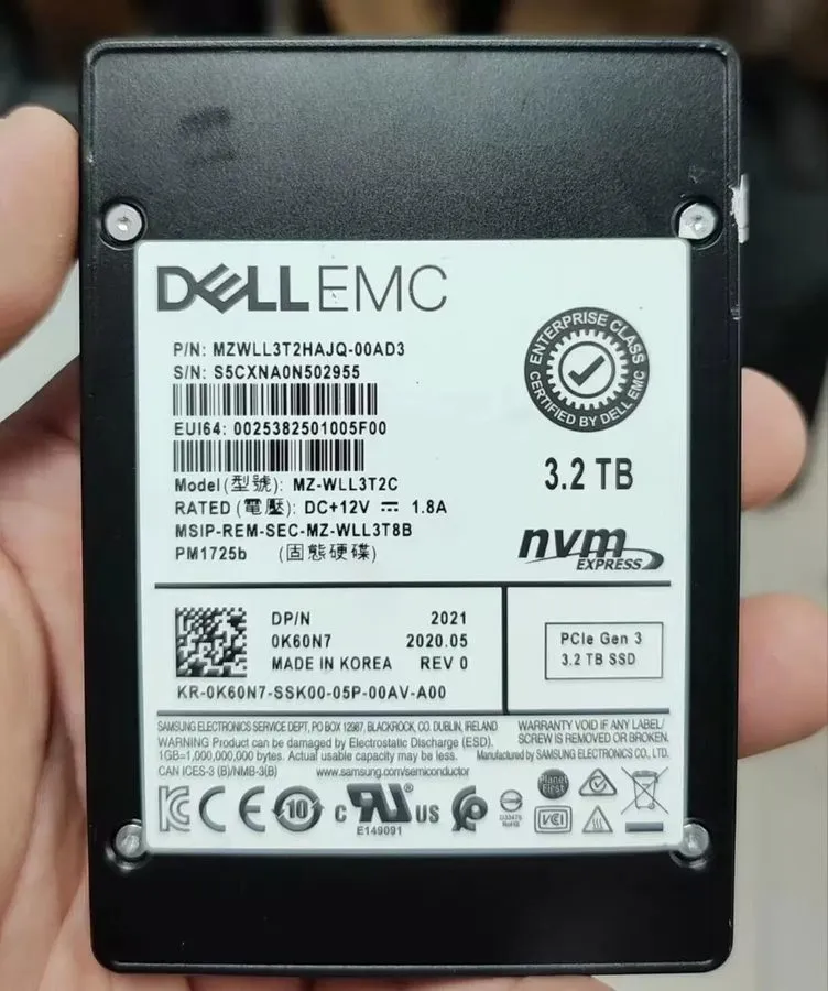 SSD-накопитель Samsung PM1725B 3.2TB DELL SSD 2.5" PCle Gen3 NVME MZ-WLL3T2C MZW