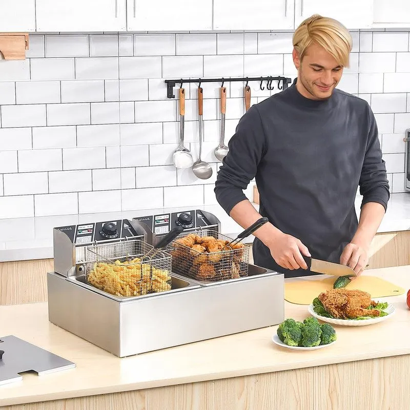 Фритюрница Commercial Deep Fryer with Baskets, 3400W 12.7QT/12L Thickened Stainl