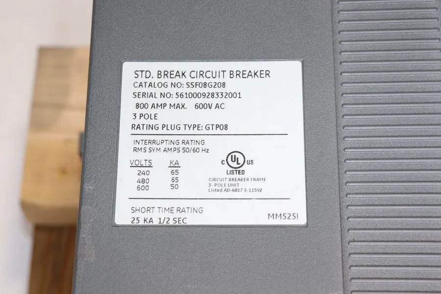 Автоматический выключатель GE SSF08G208 800A 3-POLE STD BREAK CIRCUIT BREAKER, 6