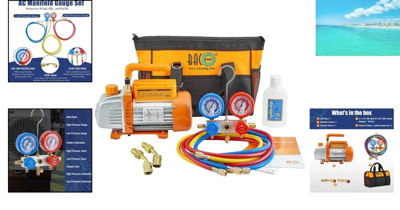 Насос 3.6CFM 1/4HP AC Vacuum Pump and Gauge Set, HVAC Vacuum Pump Kit & 3Way