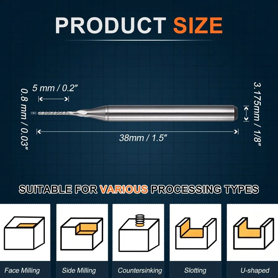 Плата ЧПУ Carbide End Mill, 1/8" Shank 0.8mmx5mm CNC Router Bits — фото лота 1