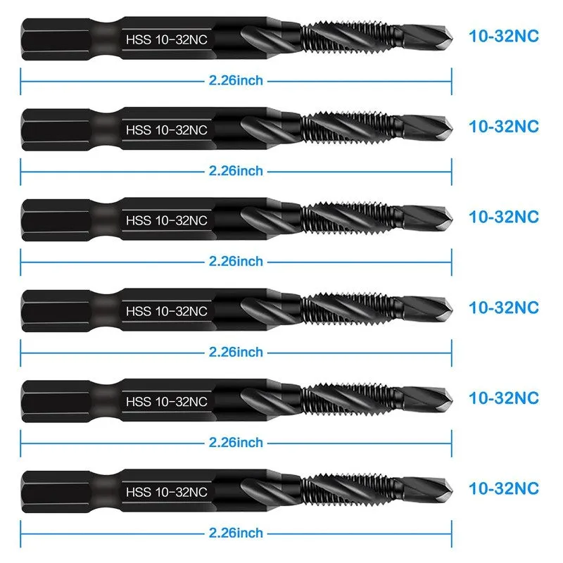 Режущий инструмент 6-pc 10-32NC Combination Drill Tap Bit Set SAE, Thread Size, 