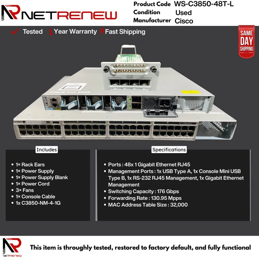 Коммутатор Cisco WS-C3850-48T-L 48 Port Gigabit Switch w/ C3850-NM-2-10G