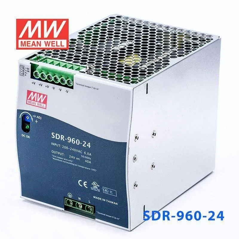 Блок питания MEAN WELL SDR SDR-960-24 DIN Rail Enclosed Power Supply 24VDC 40A 9