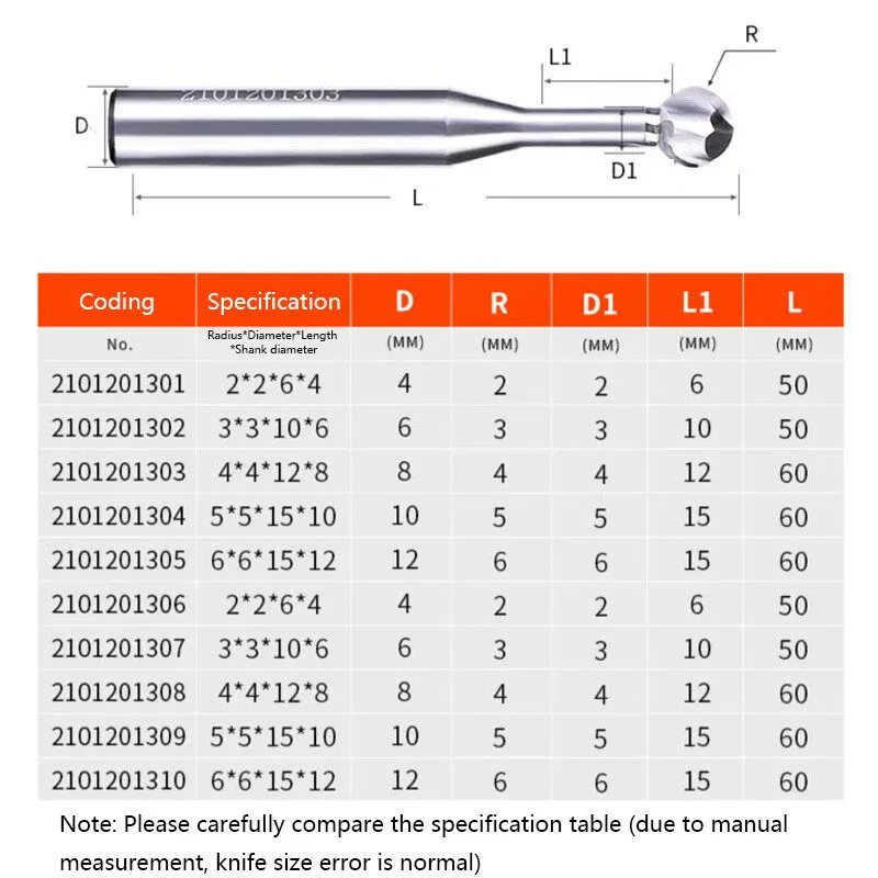 Режущий инструмент R0.5mm R10mm TiN Coated Solid Carbide Ball Nose End Mill Loll