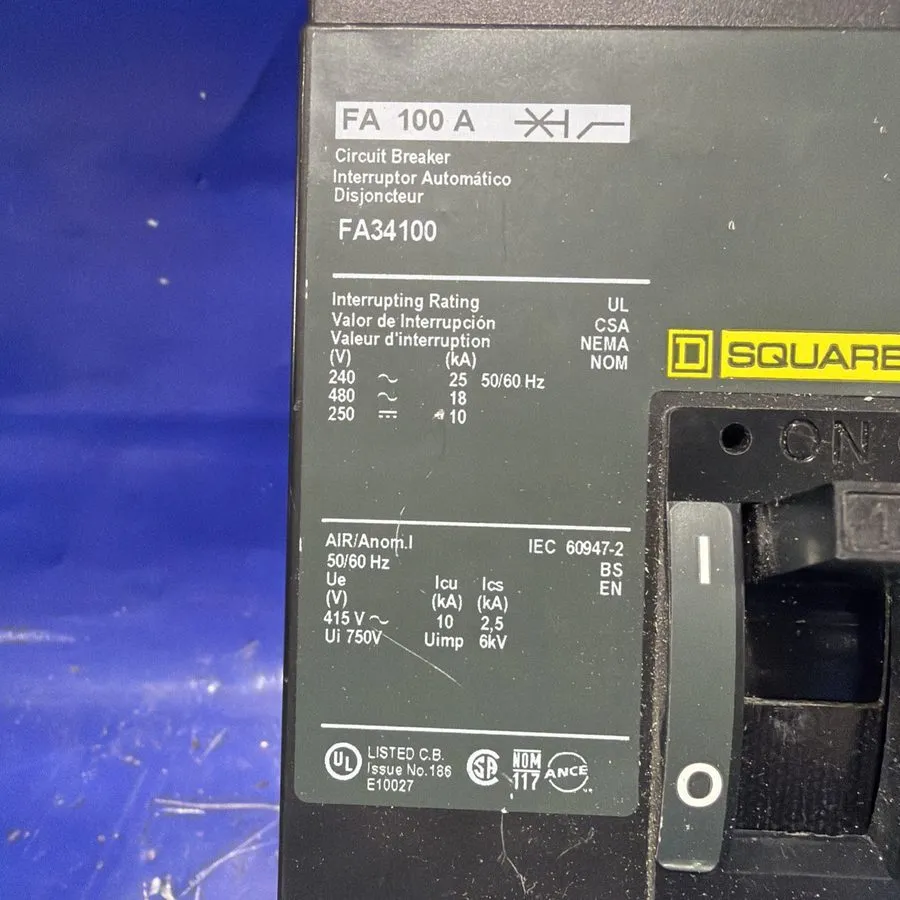 Автоматический выключатель Square D FA34100 3p 100 amp 480v Gray I line Circuit