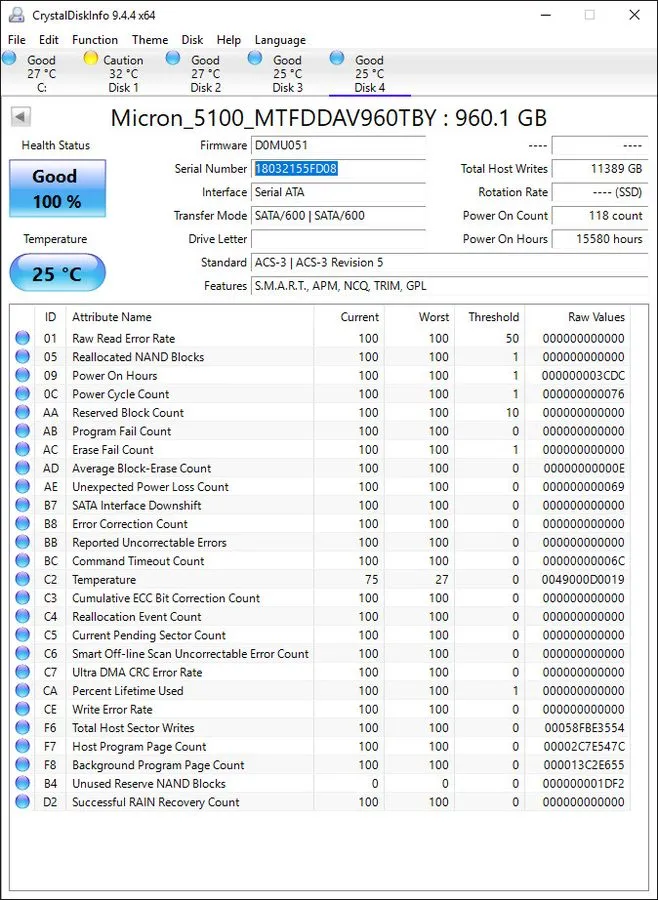 SSD-накопитель Micron 960GB SATA 6Gb/s 2280 M.2 SSD 5100 ECO Series MTFDDAV960TB