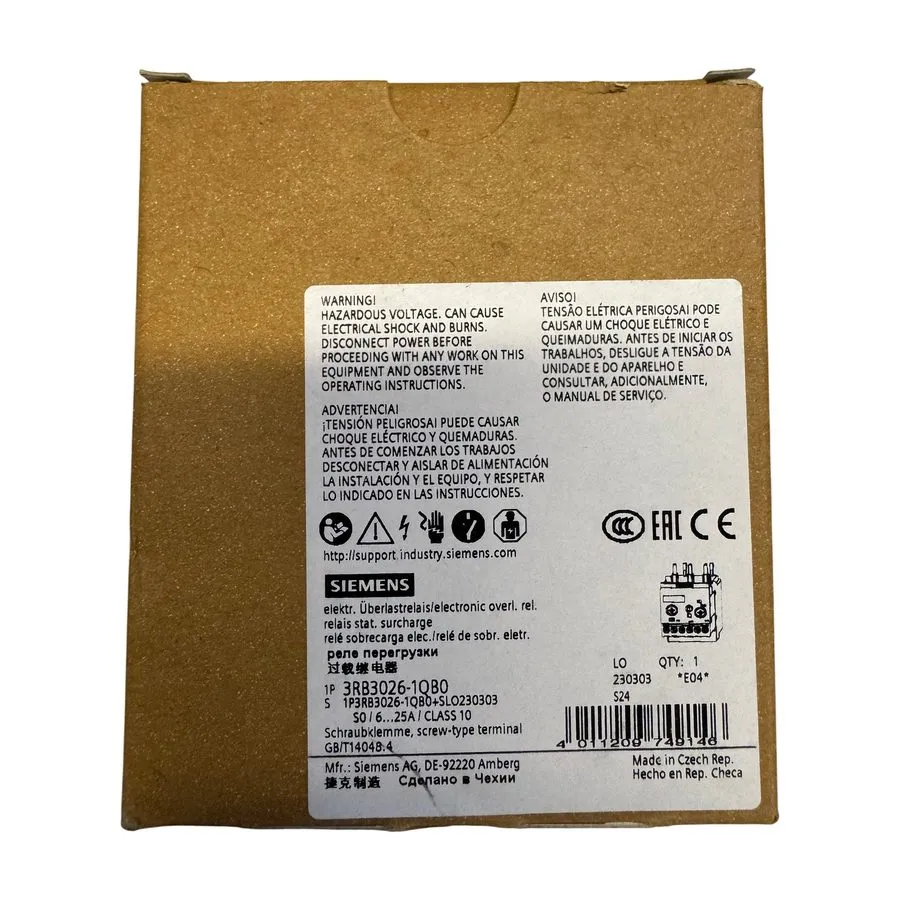 Реле Siemens 3RB3026-1QB0 6-25A Class 10 Electronic Overload Relay SIRIUS S0