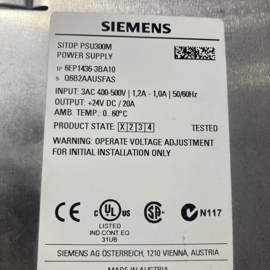 Блок питания Siemens SITOP psu300m Power Supply 6EP1436-3BA10 24VDC @ 20AMP