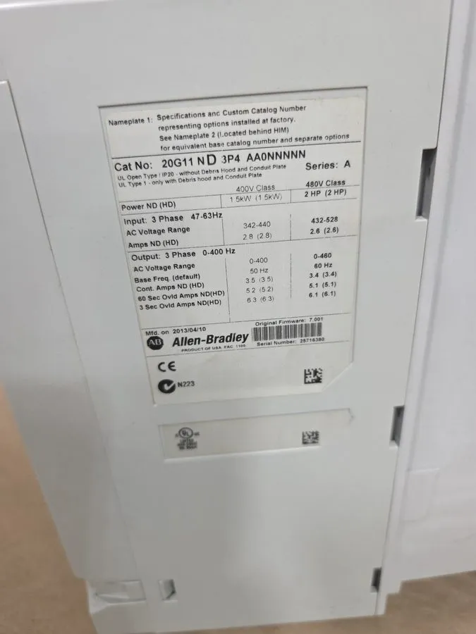 Частотный преобразователь Allen Bradley 20G11ND3P4AA0NNNNN Ser A PowerFlex 755 D